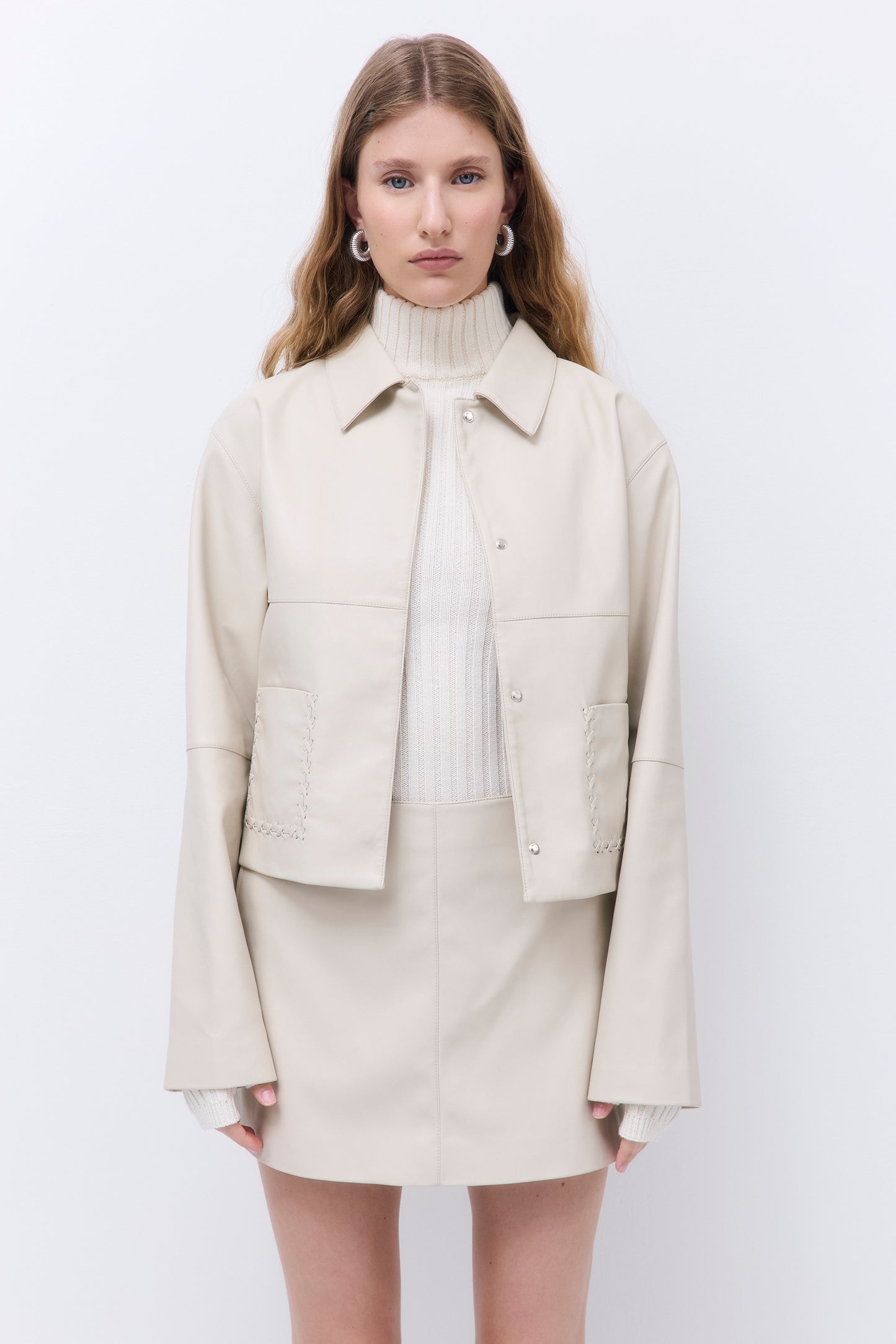 Stitch Detail Vegan Leather Jacket