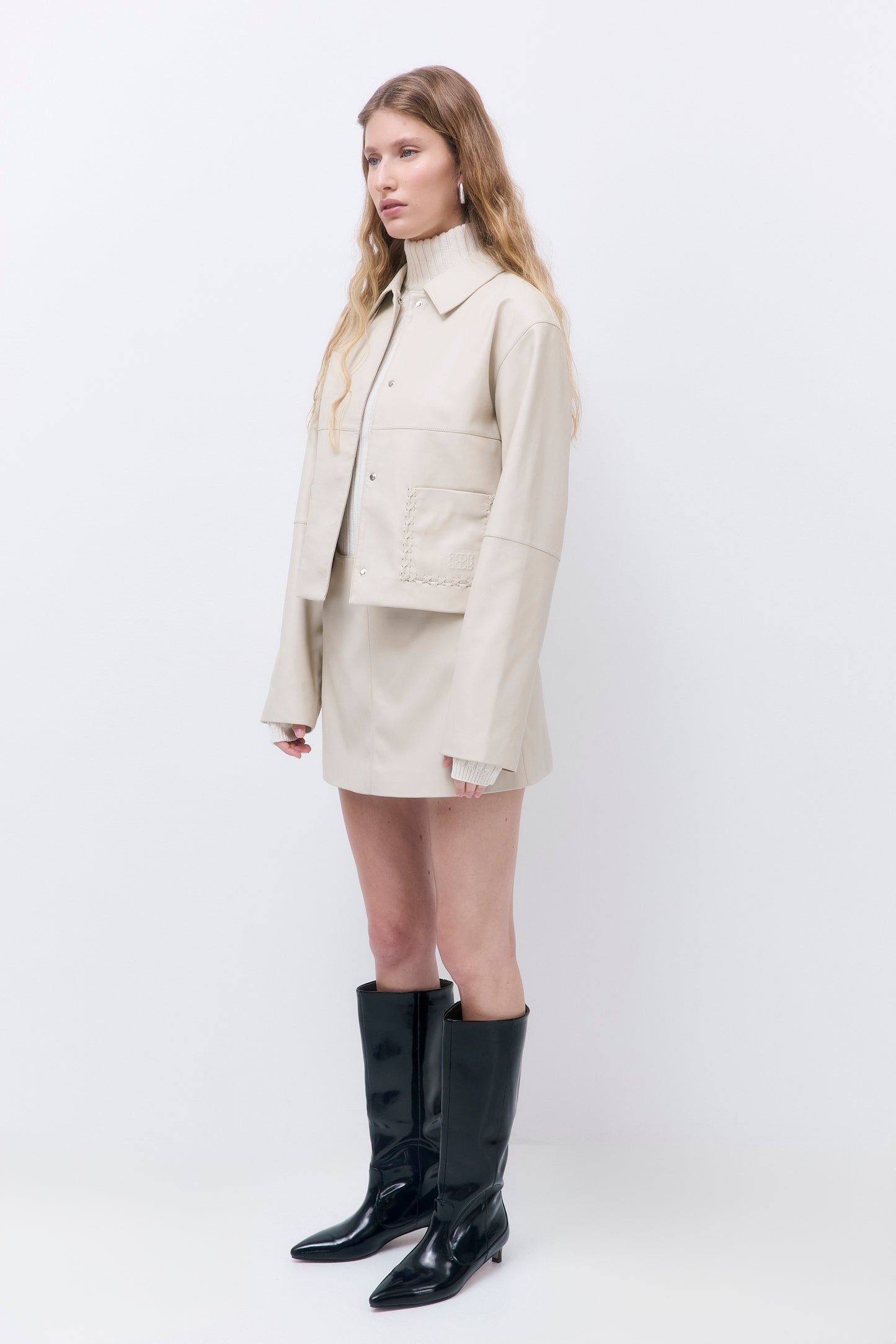 Stitch Detail Vegan Leather Jacket