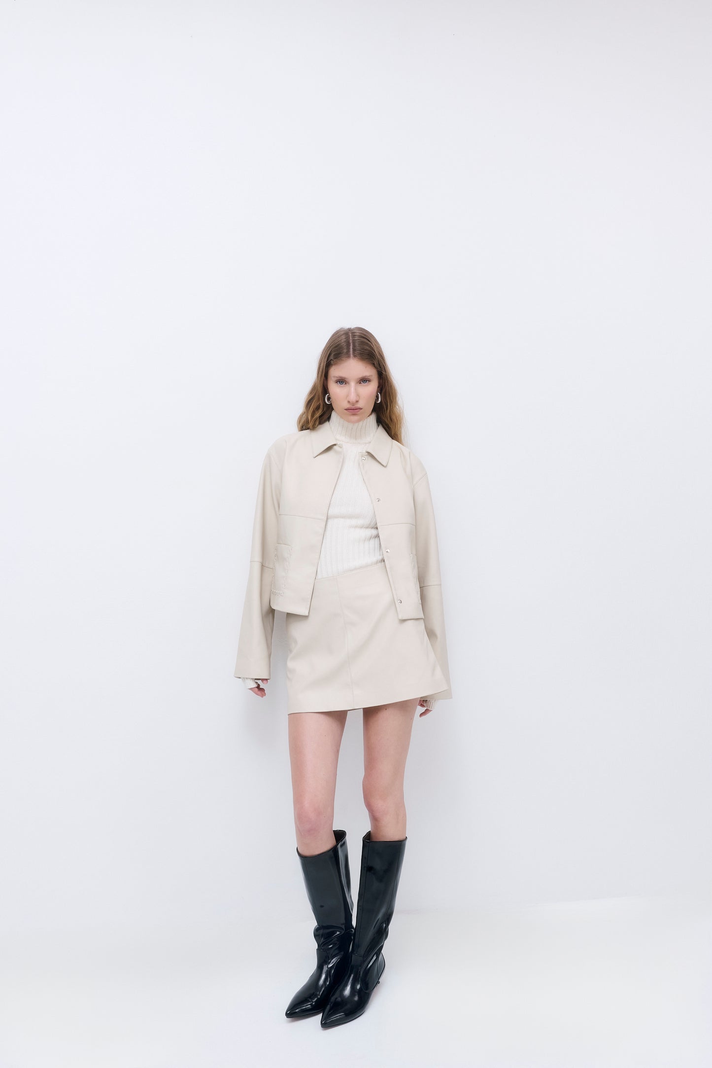 Stitch Detail Vegan Leather Jacket