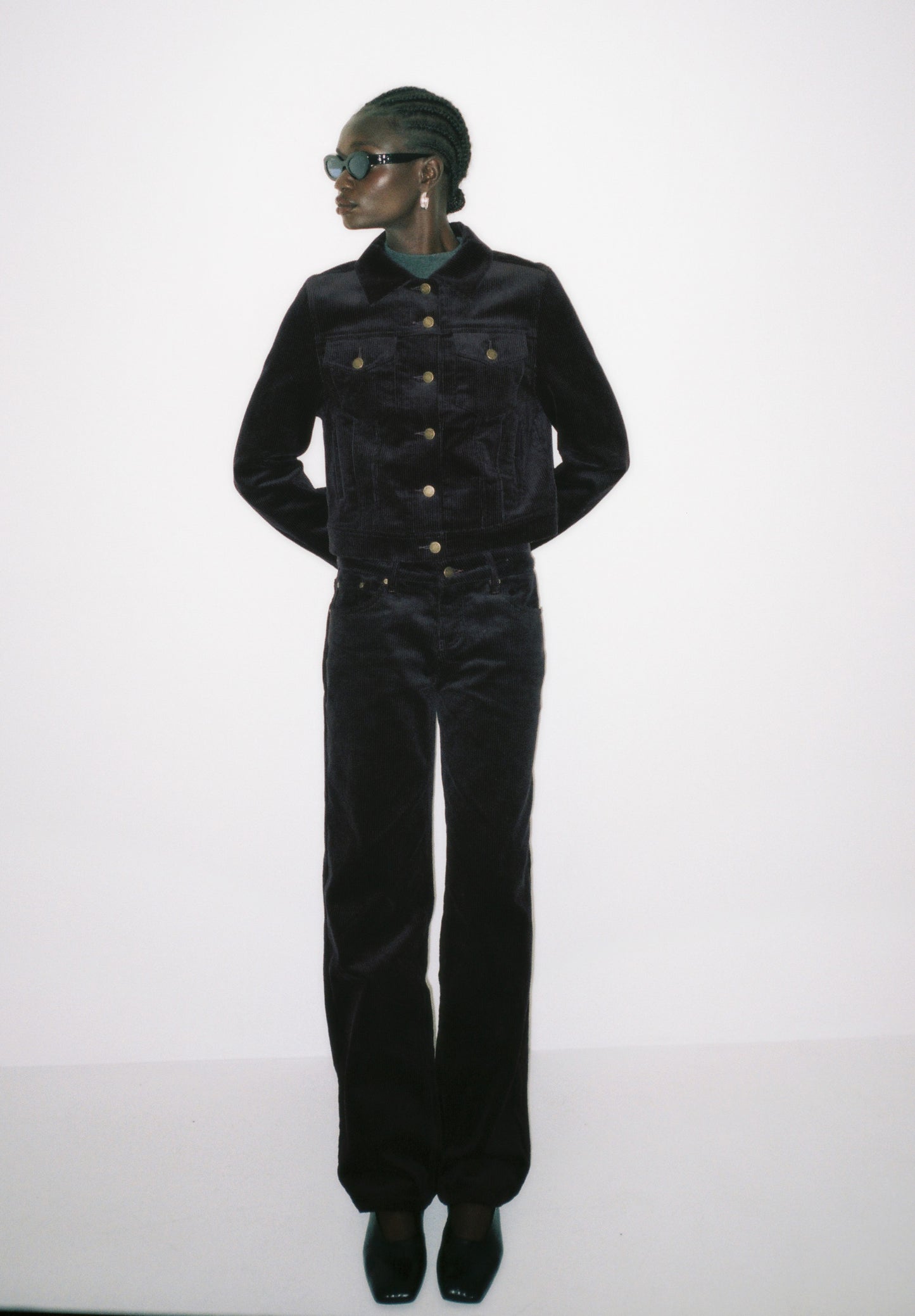 Mid Waist Corduroy Pants