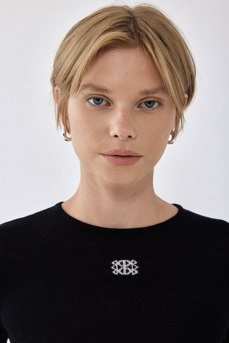 Lightweight Knitted Crewneck Logo Top