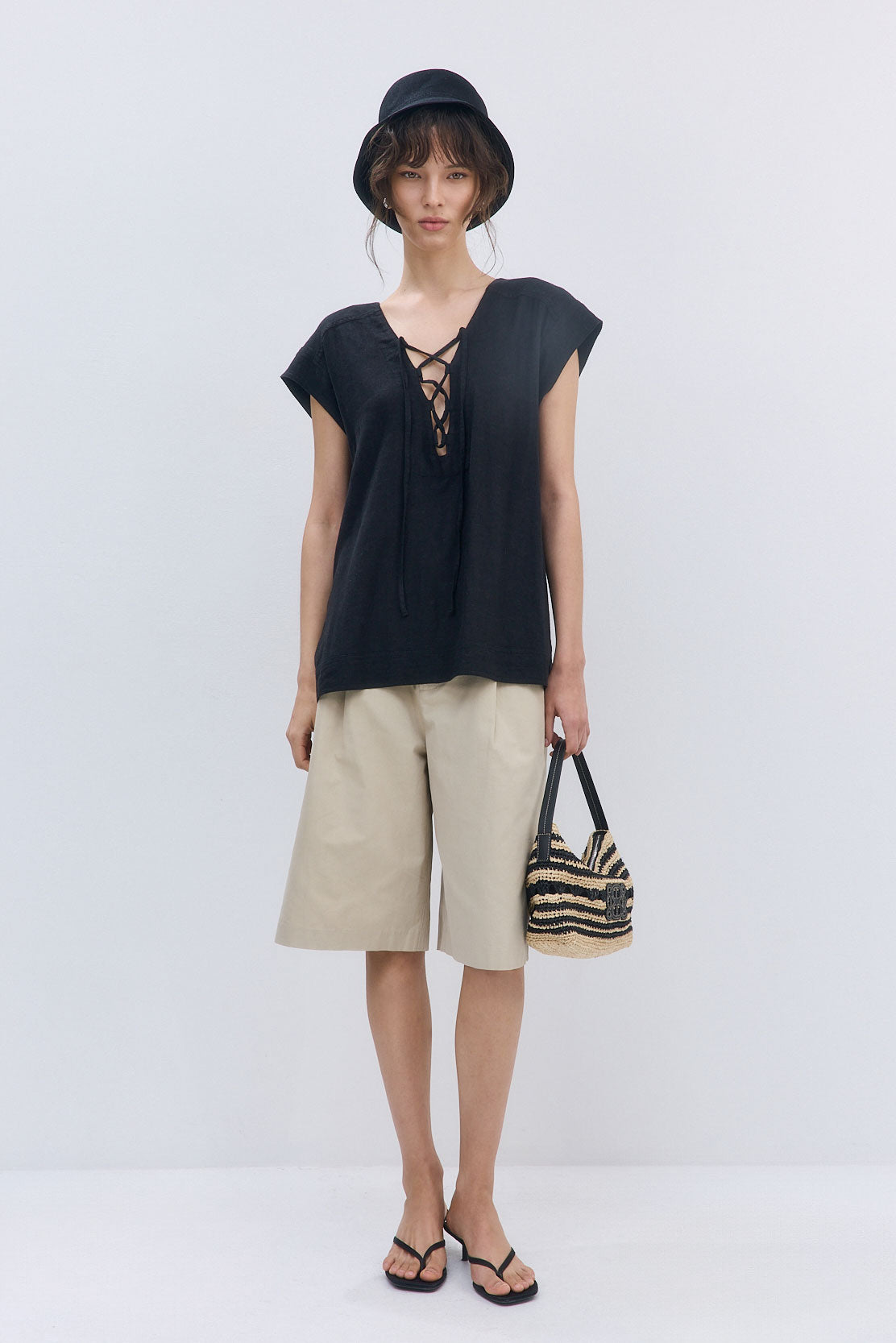 Linen String Tie Top - Dé Rococo