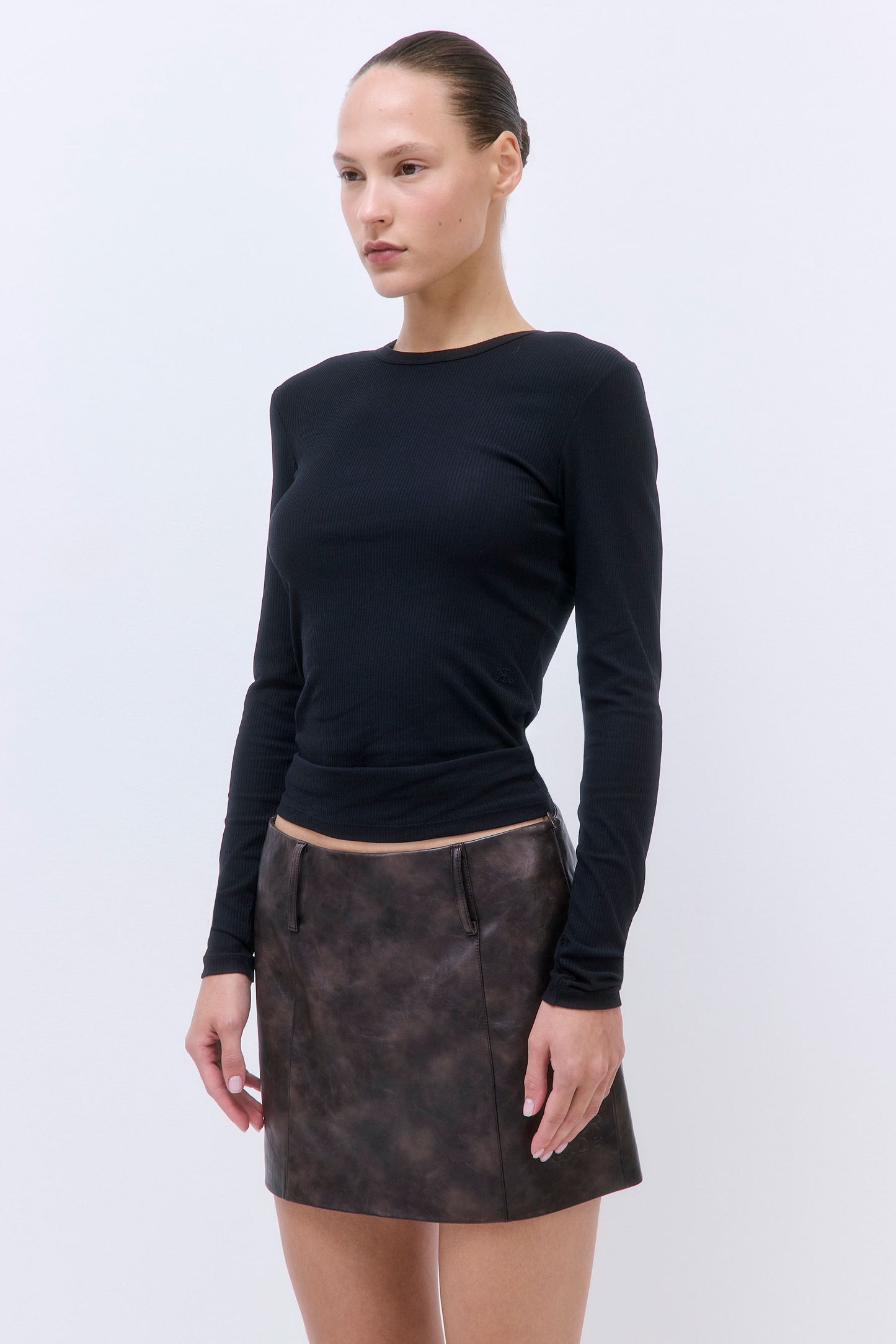 Classic Ribbed Fitted Long Sleeved T Shirt