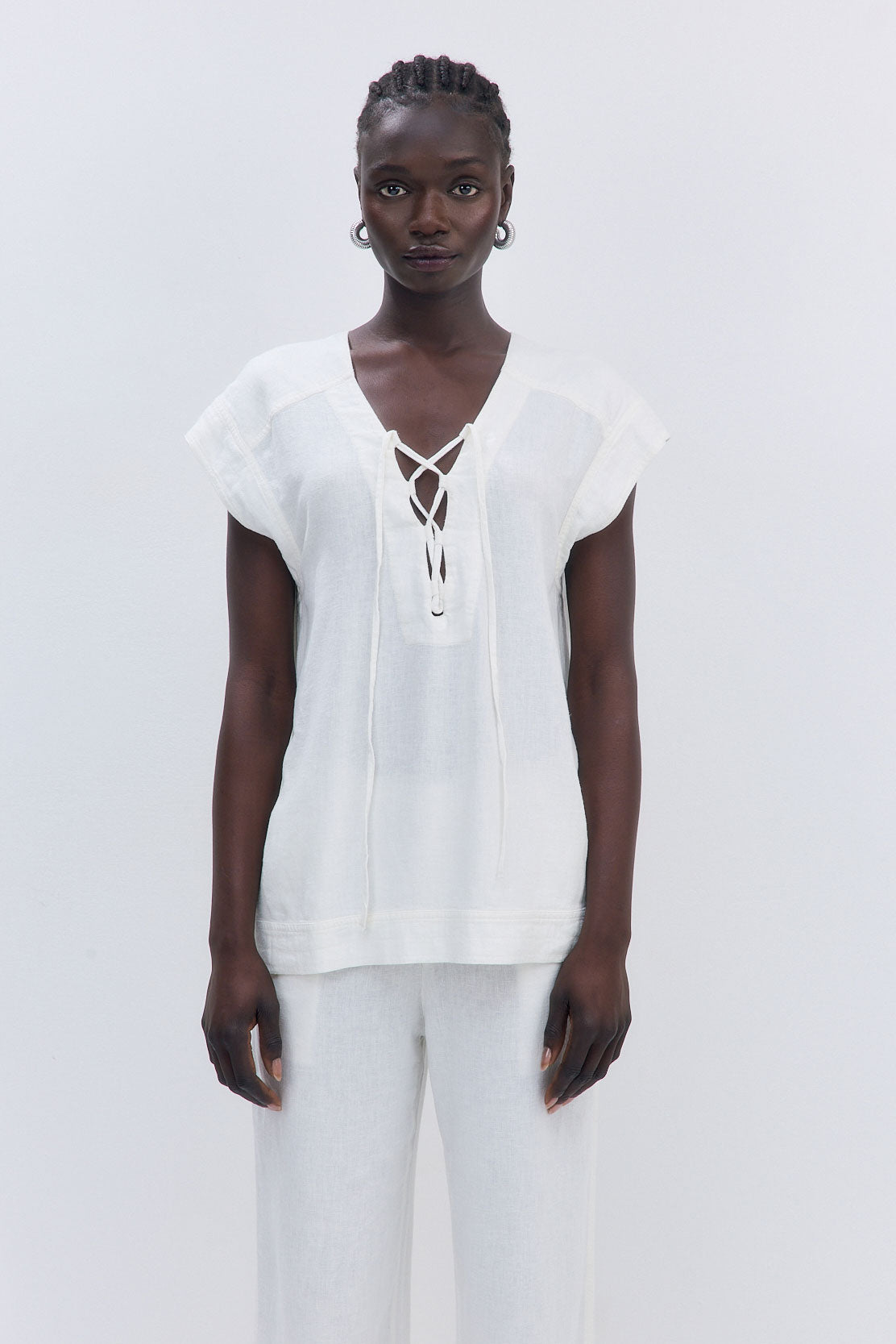 Linen String Tie Top - Dé Rococo