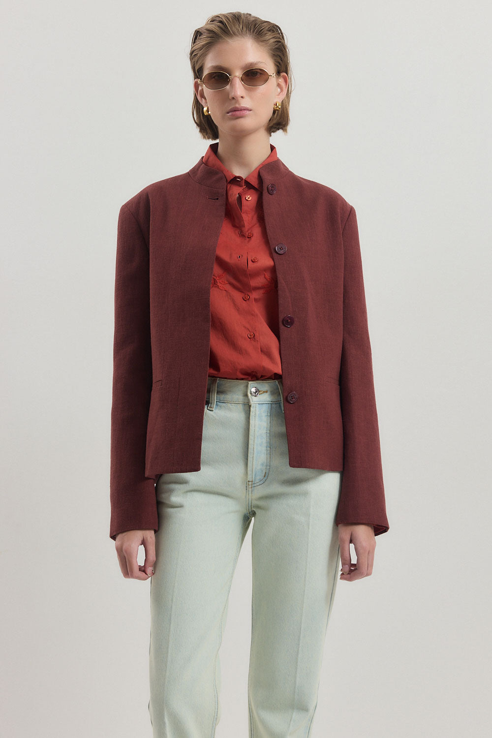 Mandarin Collar Tailored Blazer