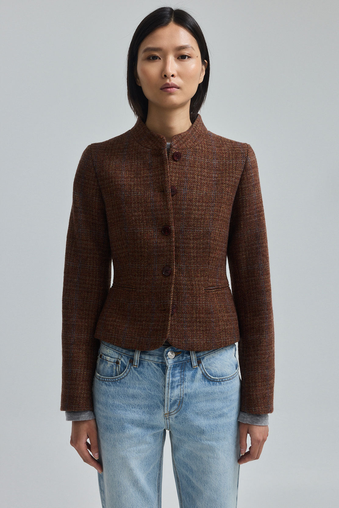 Mandarin Collar Fitted Jacket