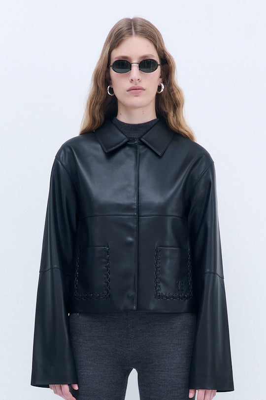 Stitch Detail Vegan Leather Jacket