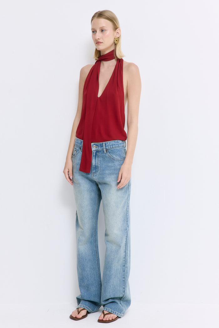 Draped Jersey Deep V Top
