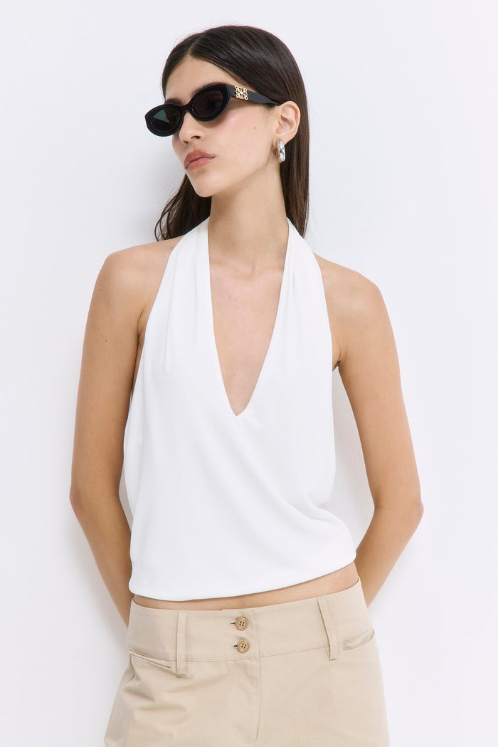 Draped Jersey Deep V Top