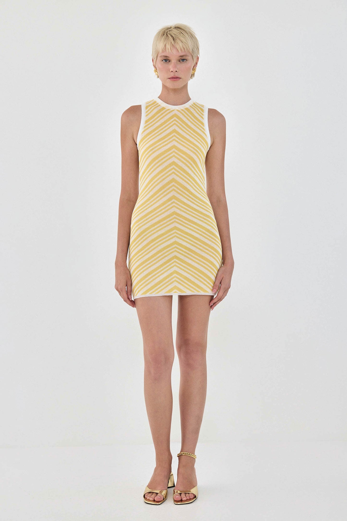 Pattern Knitted Open Back Mini Dress