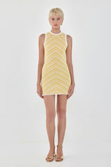 Pattern Knitted Open Back Mini Dress
