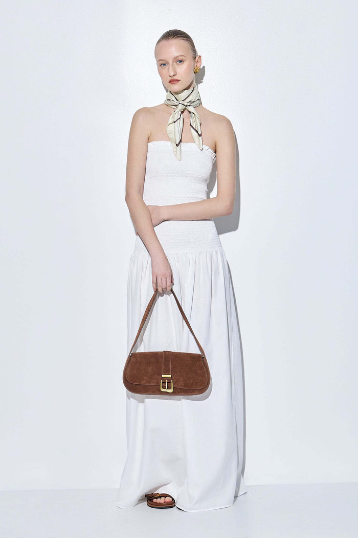Shirred Strapless Maxi Dress