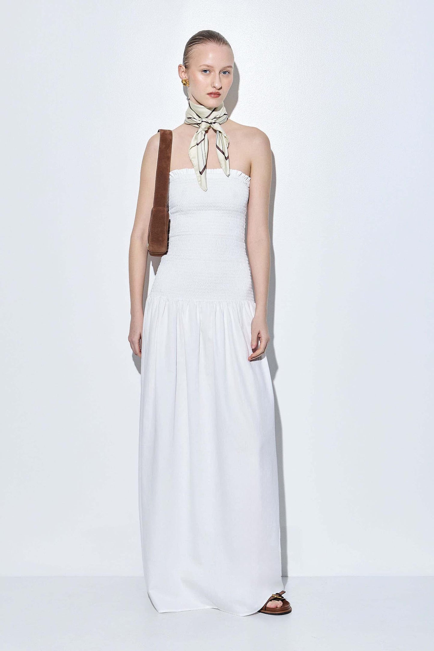 Shirred Strapless Maxi Dress