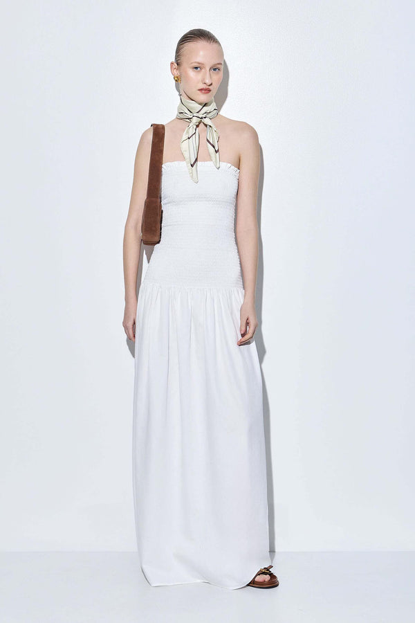 Shirred Strapless Maxi Dress