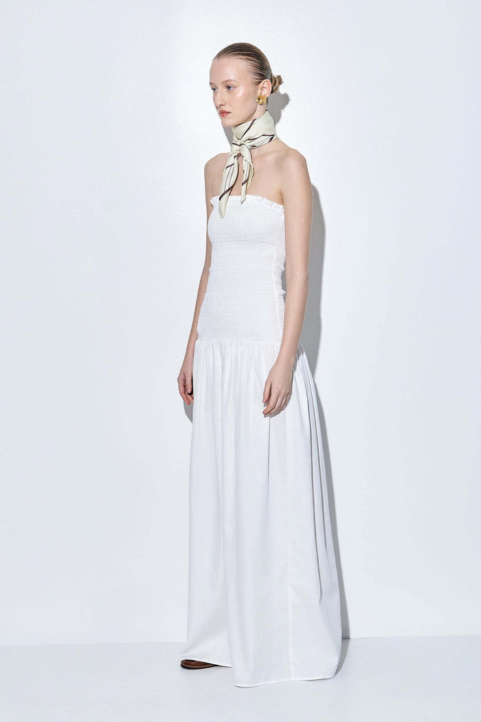 Shirred Strapless Maxi Dress