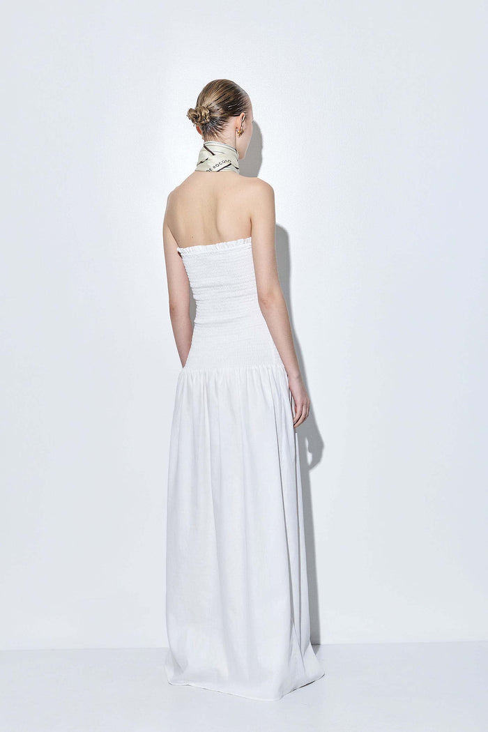 Shirred Strapless Maxi Dress
