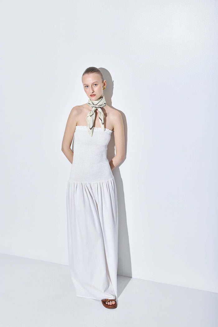 Shirred Strapless Maxi Dress