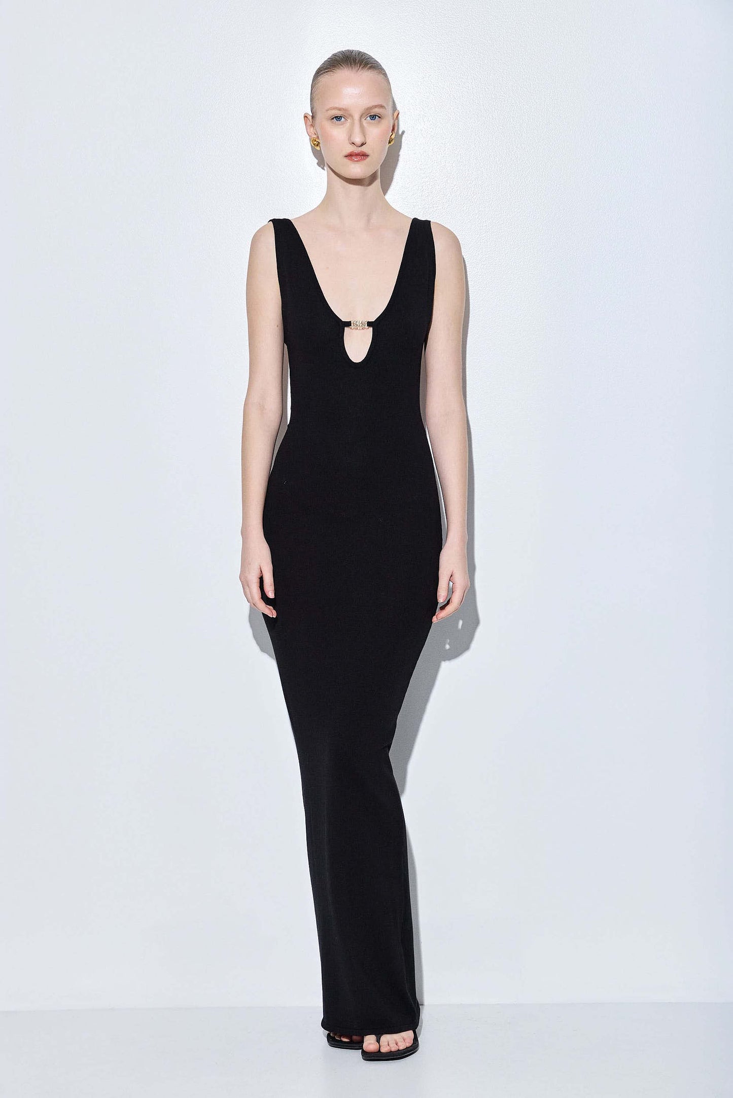 V Neck Buckle Maxi Dress