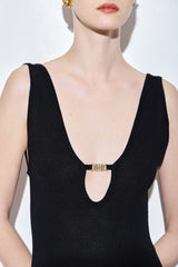 V Neck Buckle Maxi Dress