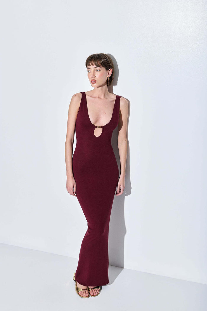 V Neck Buckle Maxi Dress