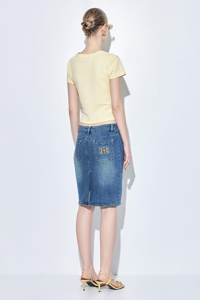 Stretchy Midi Denim Skirt