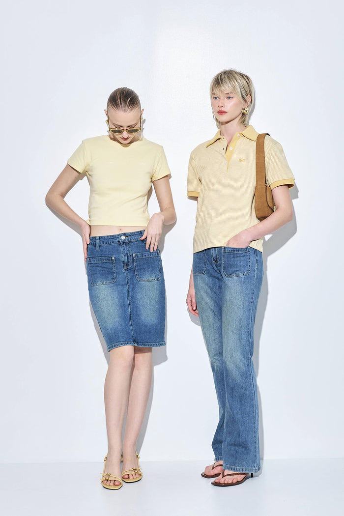 Stretchy Midi Denim Skirt
