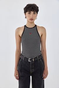 black-white-striped-red-logo