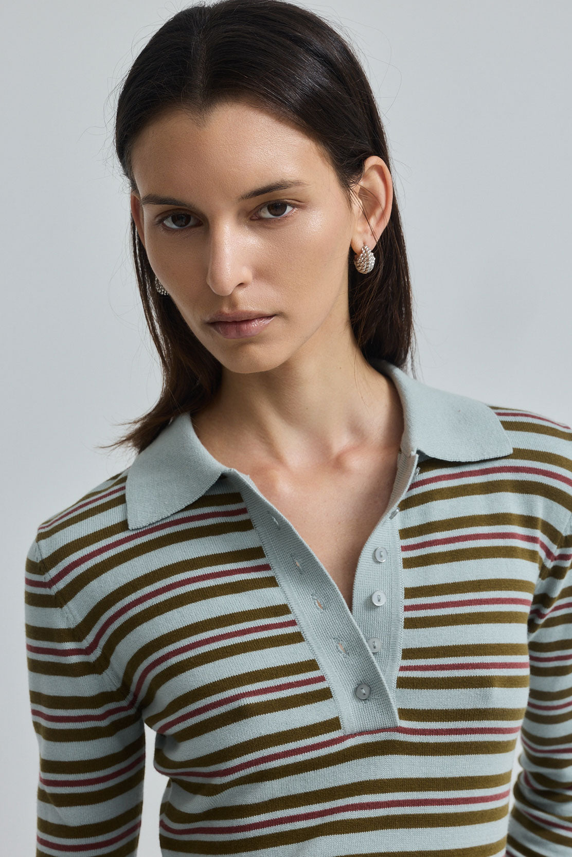 Long Sleeved Striped Polo