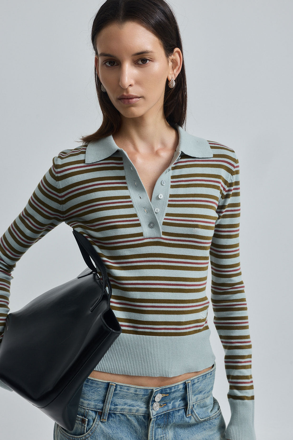Long Sleeved Striped Polo