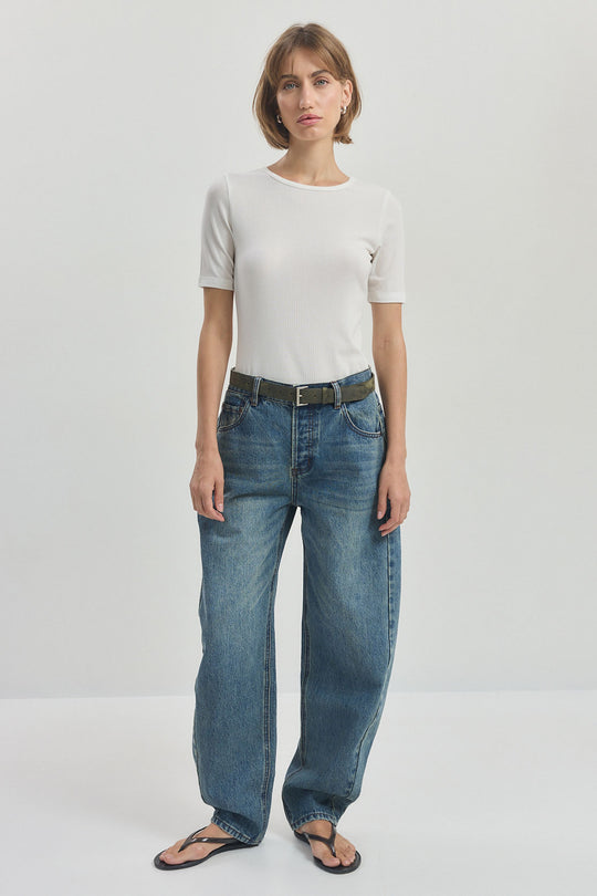 Ribbed Mid Sleeve T Shirt