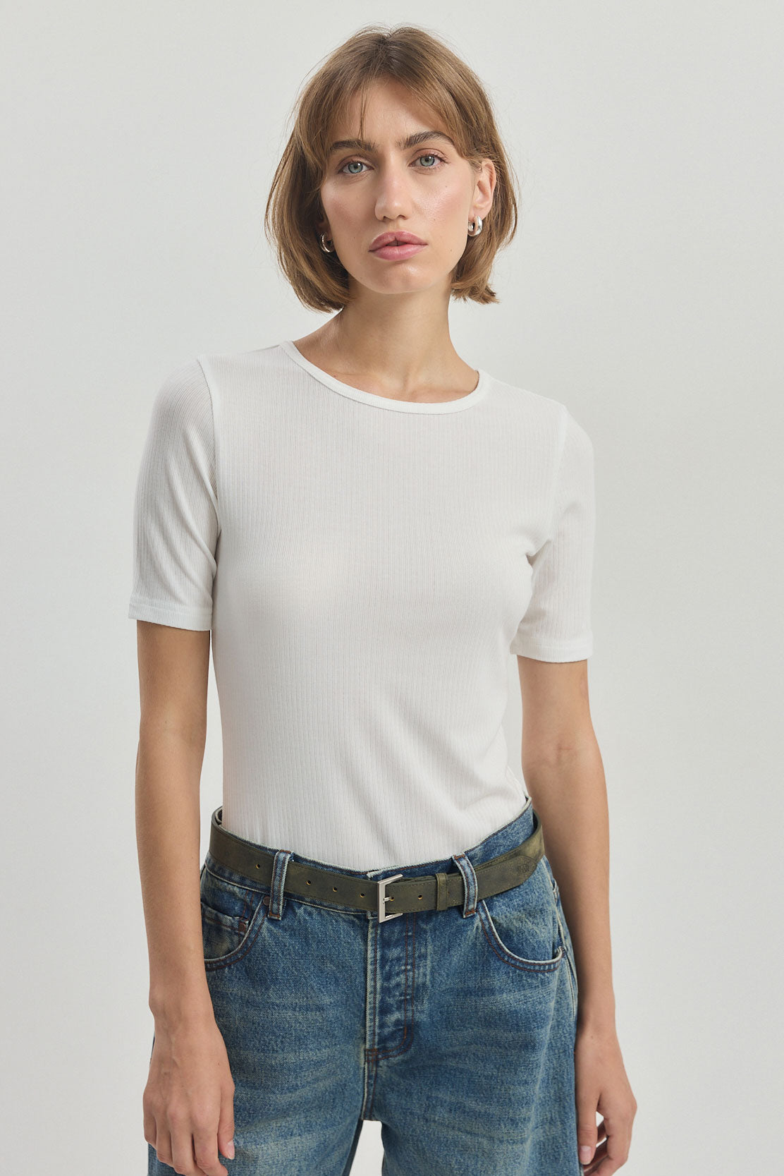 Ribbed Mid Sleeve T Shirt
