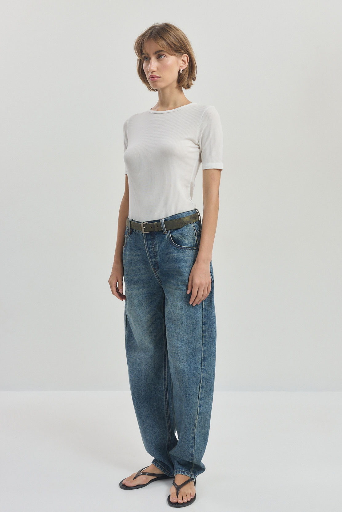 Ribbed Mid Sleeve T Shirt