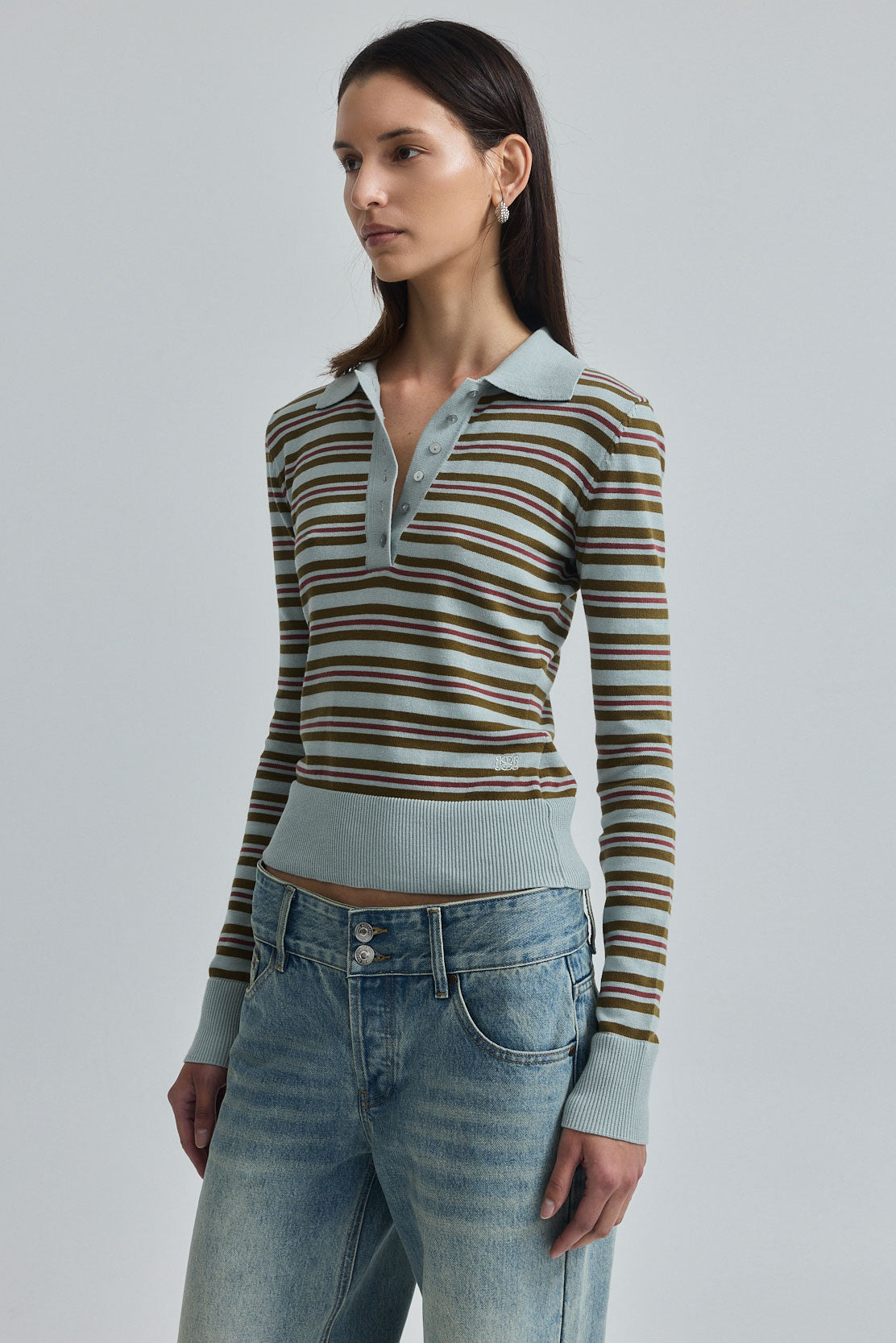 Long Sleeved Striped Polo