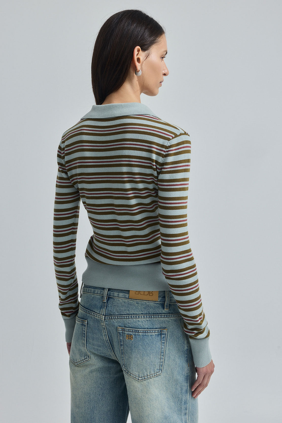Long Sleeved Striped Polo