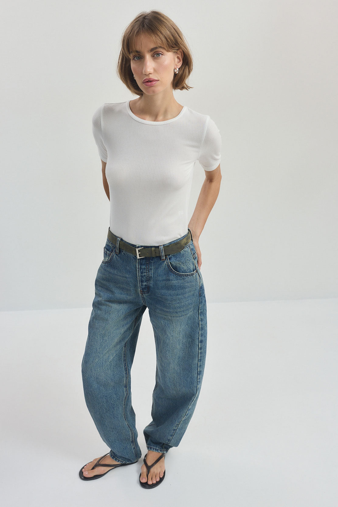 Ribbed Mid Sleeve T Shirt