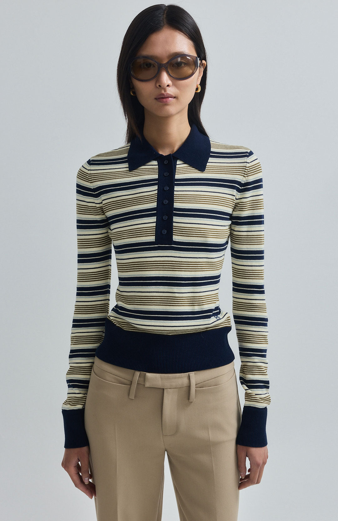Long Sleeved Striped Polo