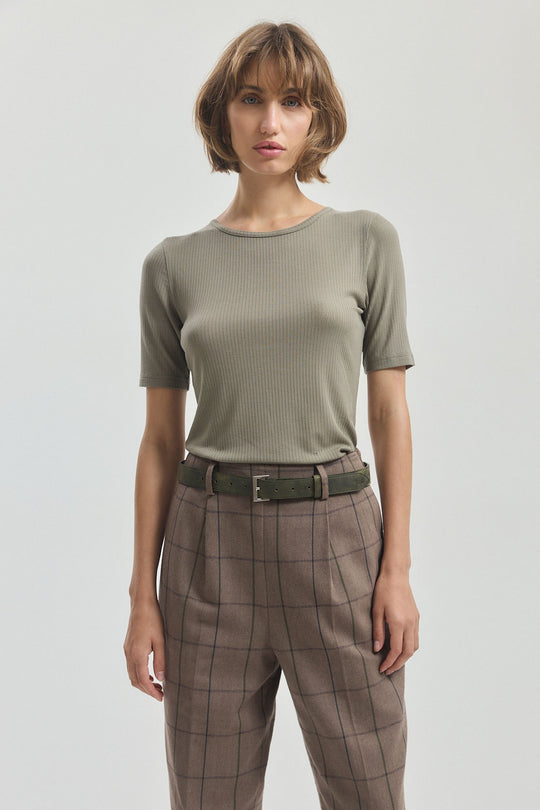 Ribbed Mid Sleeve T Shirt
