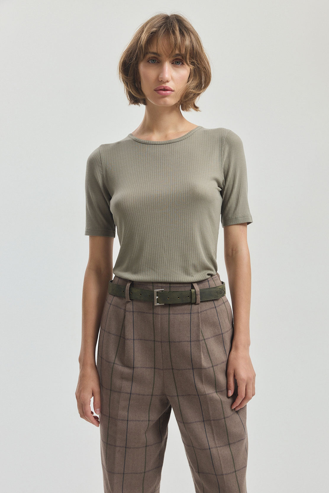 Ribbed Mid Sleeve T Shirt