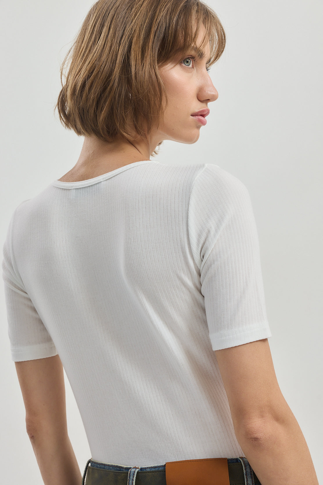 Ribbed Mid Sleeve T Shirt