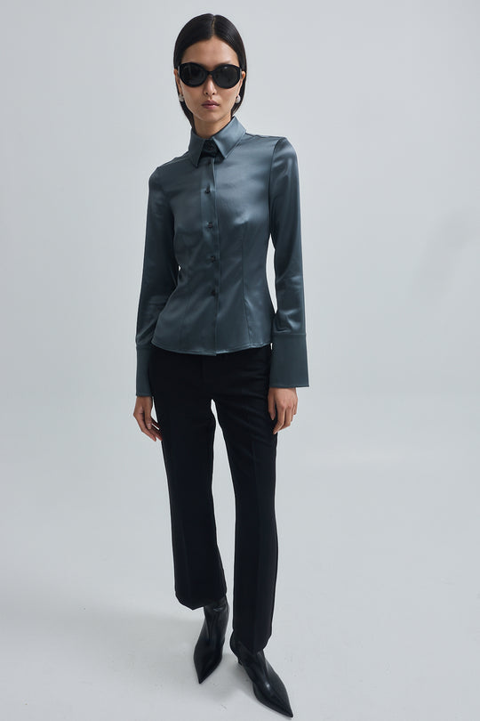 Satin Button Down Blouse