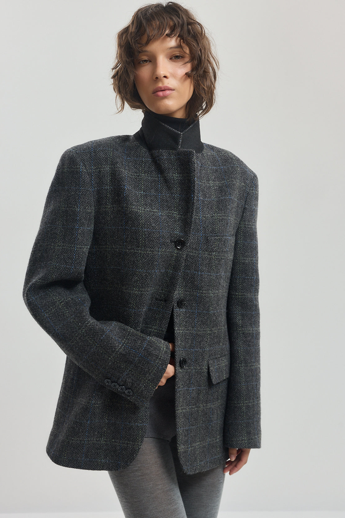 Tailored Wool Plaid Jacket