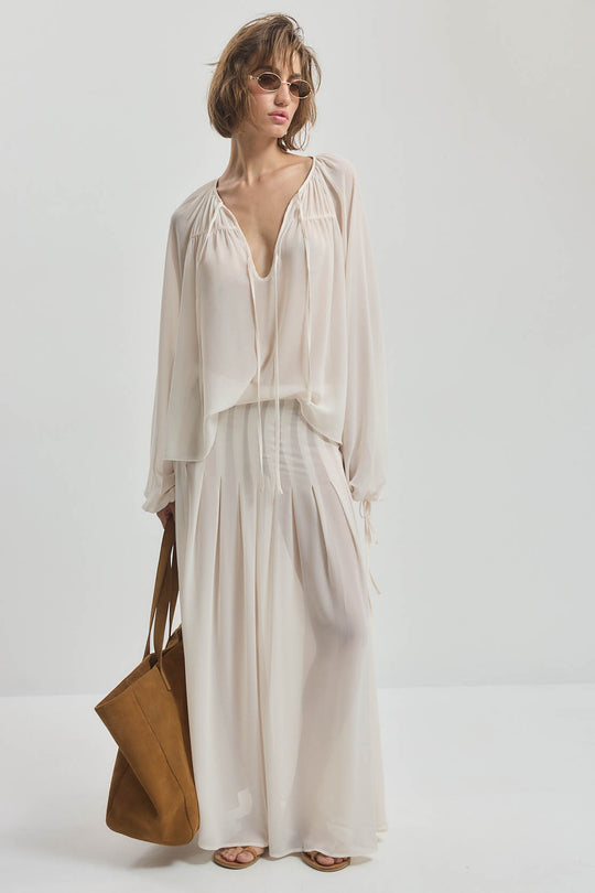Sheer Pleated Maxi Skirt