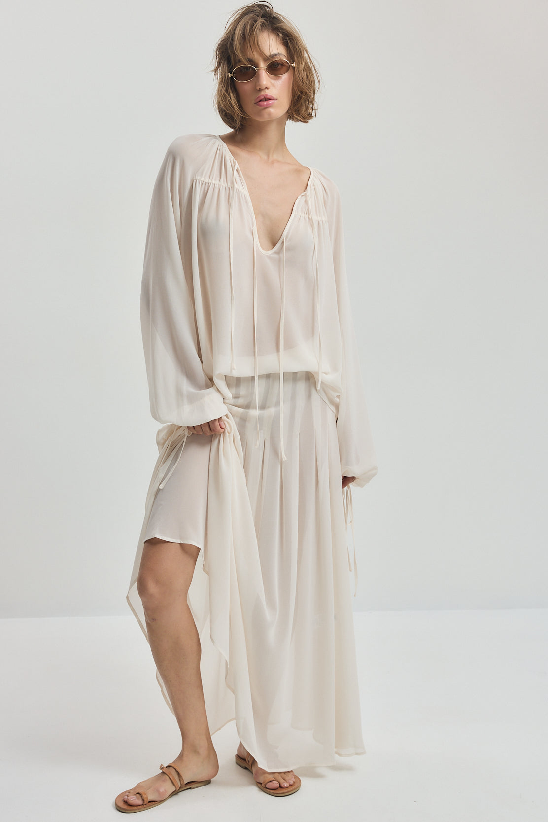 Sheer Pleated Maxi Skirt