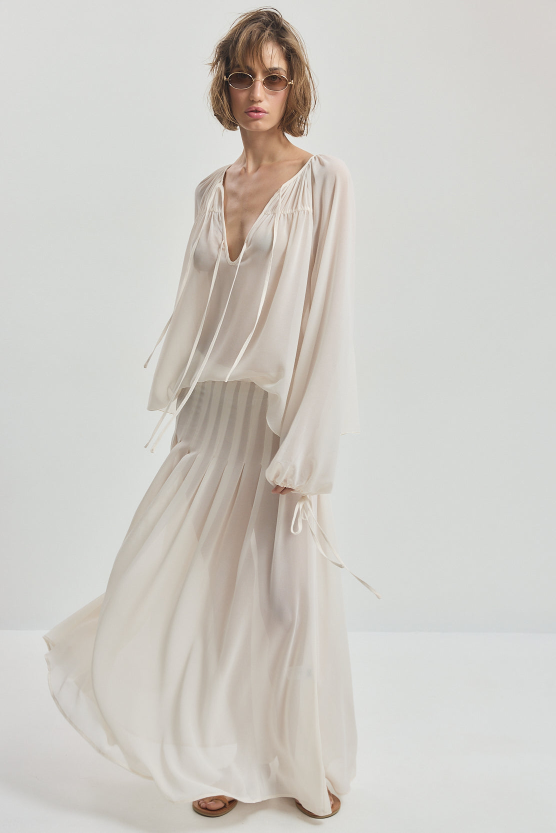 Sheer Pleated Maxi Skirt