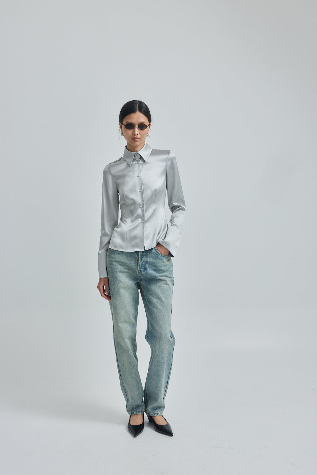 Satin Button Down Blouse