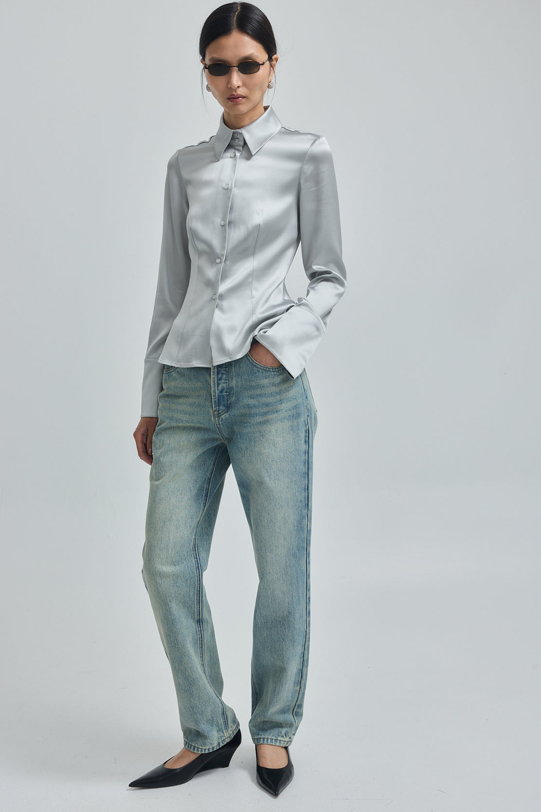 Satin Button Down Blouse