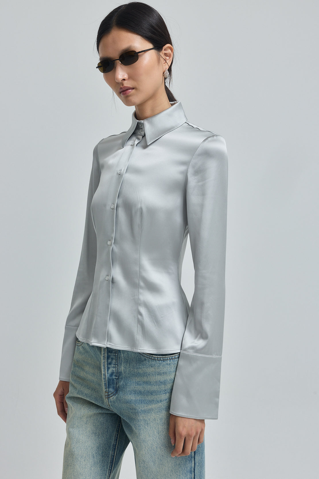 Satin Button Down Blouse