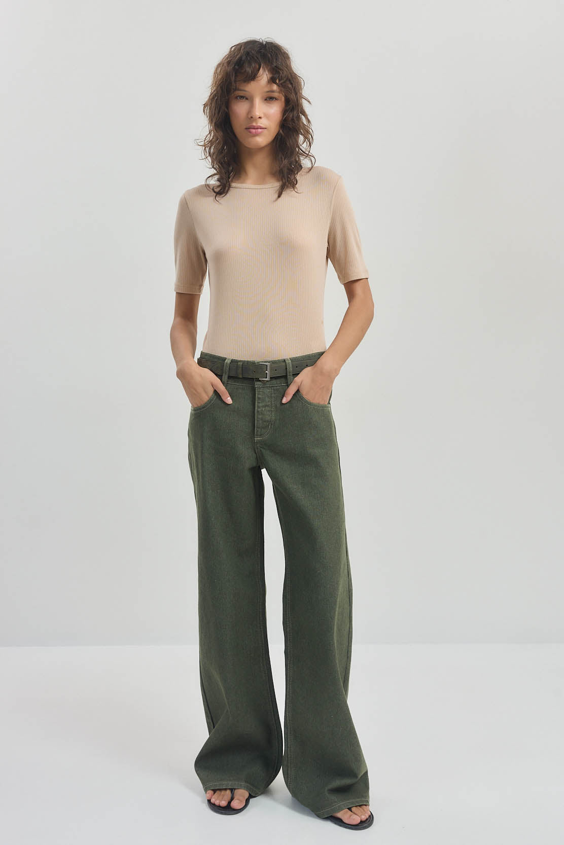 Ribbed Mid Sleeve T Shirt