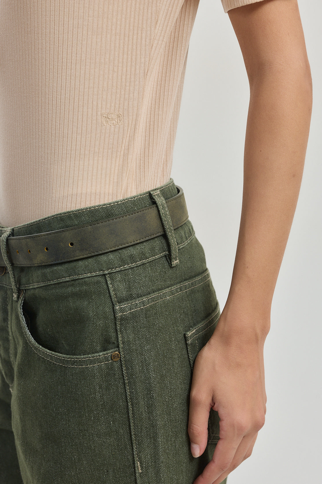 Ribbed Mid Sleeve T Shirt