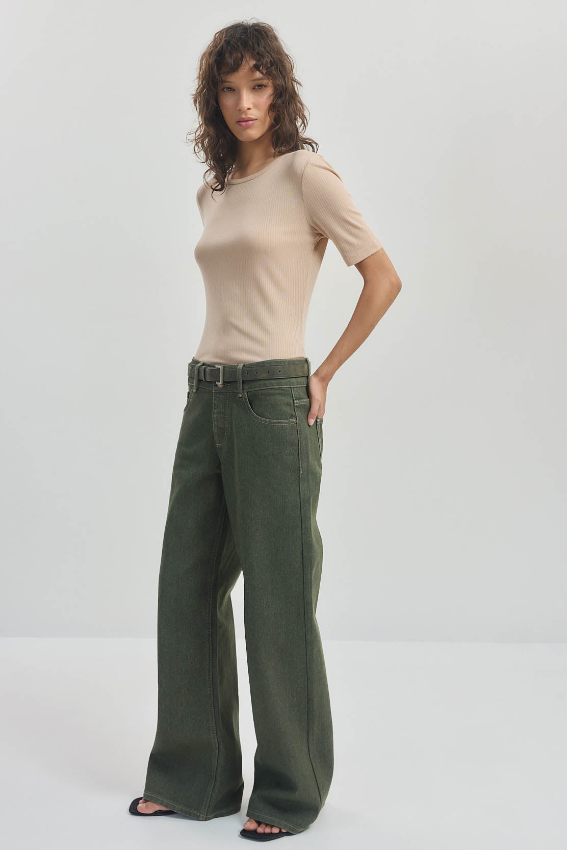 Ribbed Mid Sleeve T Shirt